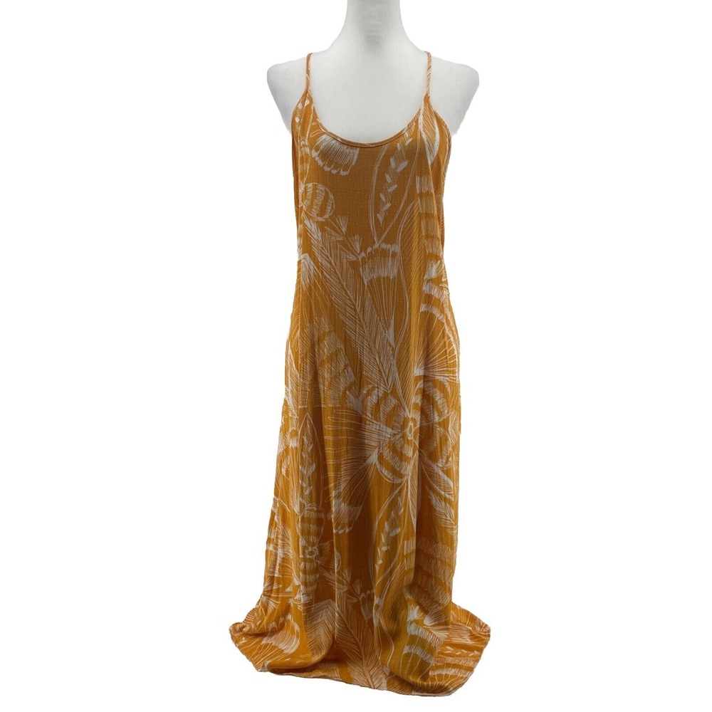 Cupshe Midi Slip Dress Women's Medium‎ Yellow Floral Tropical Resortwear Beachy